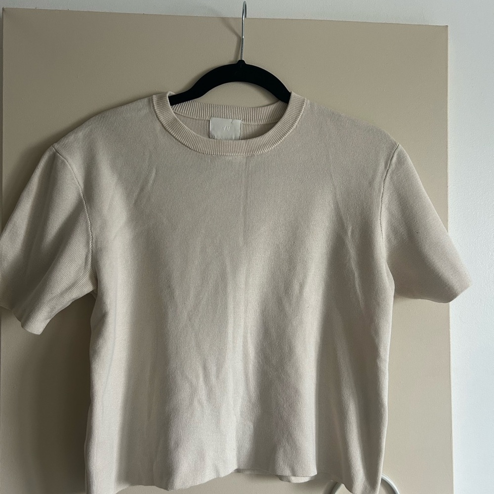 H&M Off-White Ribbed Knit Top